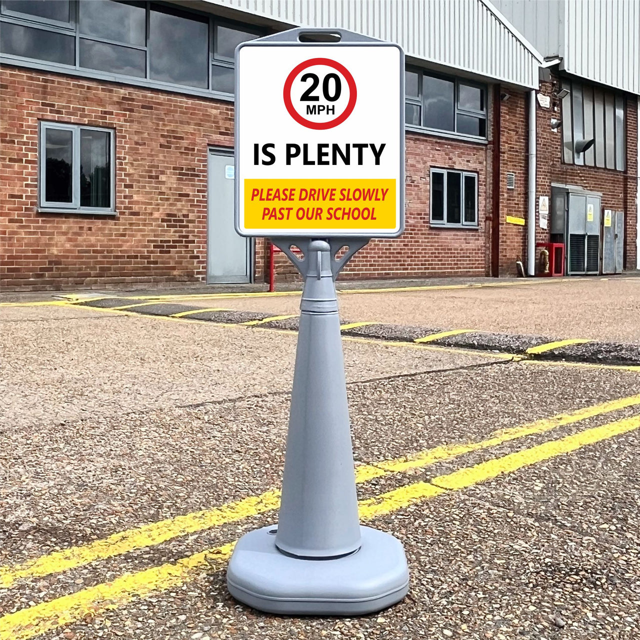 20 is Plenty School Traffic Hazard Freestanding School Sign