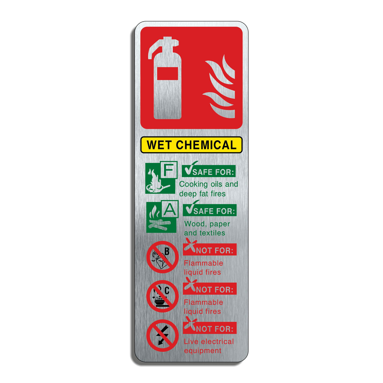 Brushed Aluminium Fire Extinguisher Sign - Wet Chemical
