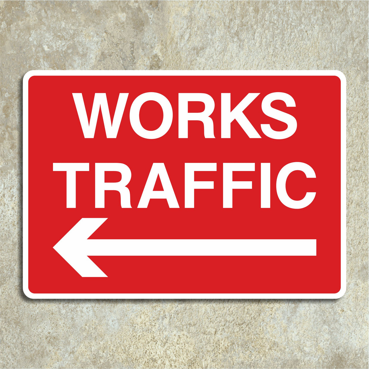 Works Traffic Sign with a Left Hand Directional Arrow