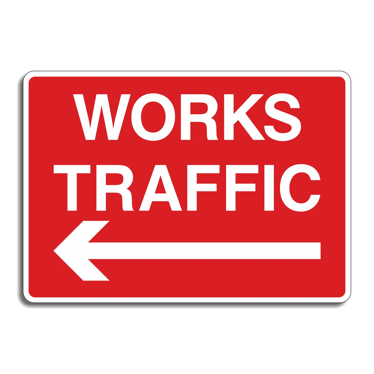 Works Traffic Sign with a Left Hand Directional Arrow