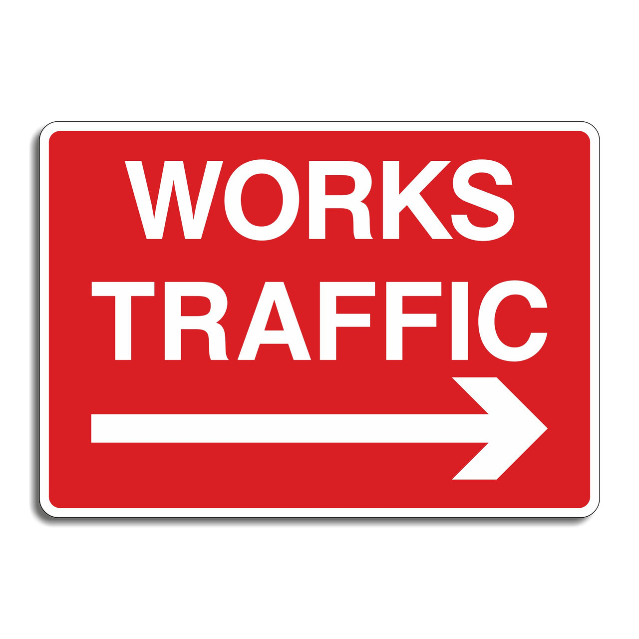Works Traffic Sign with a Right Hand Directional Arrow