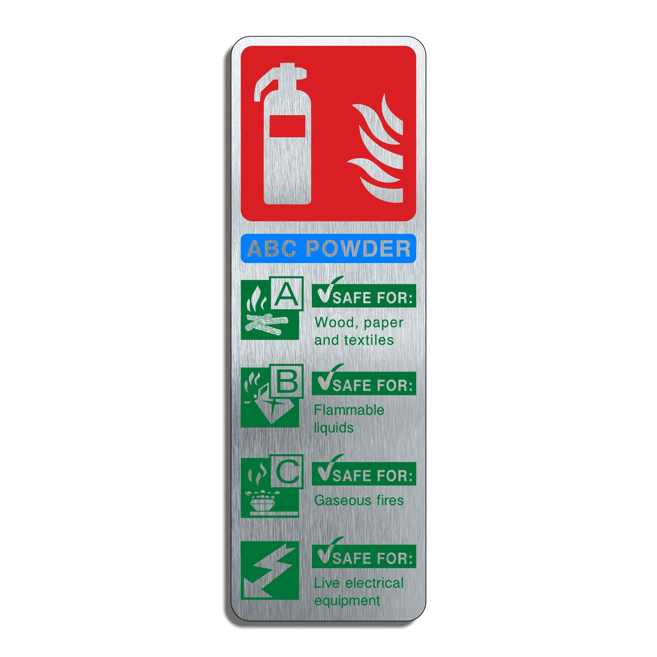 Brushed Aluminium Fire Extinguisher Sign - ABC Powder