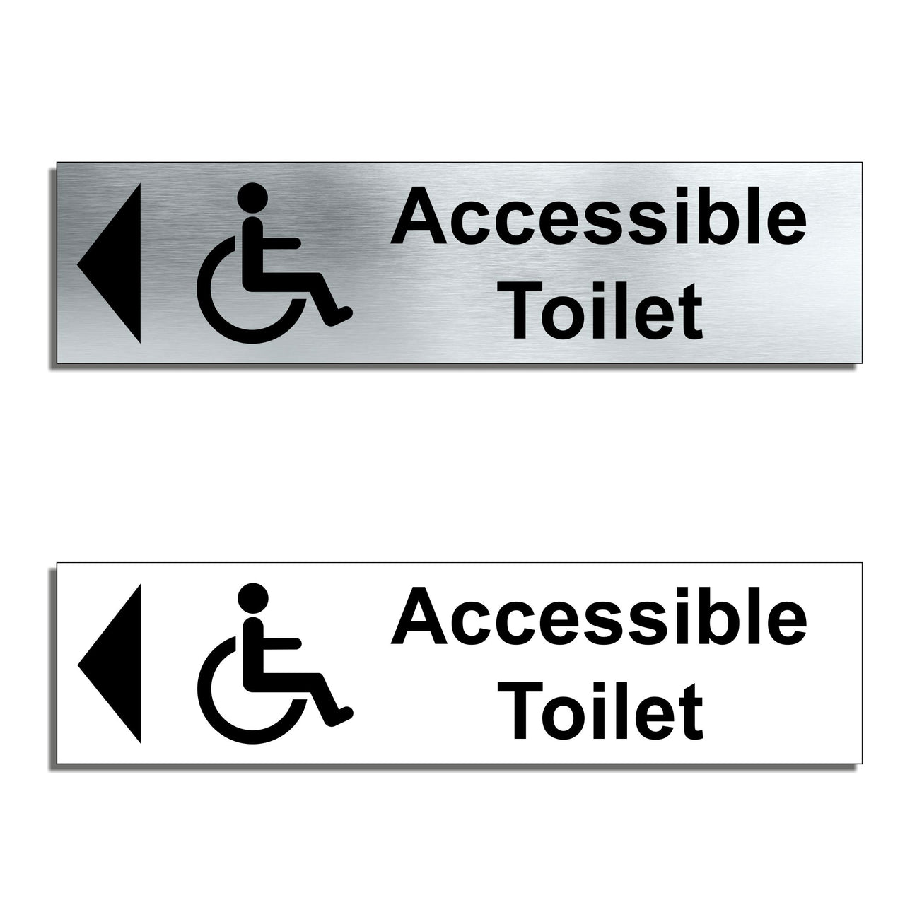 Accessible Toilet Door Sign with a Left Pointing Directional Arrow