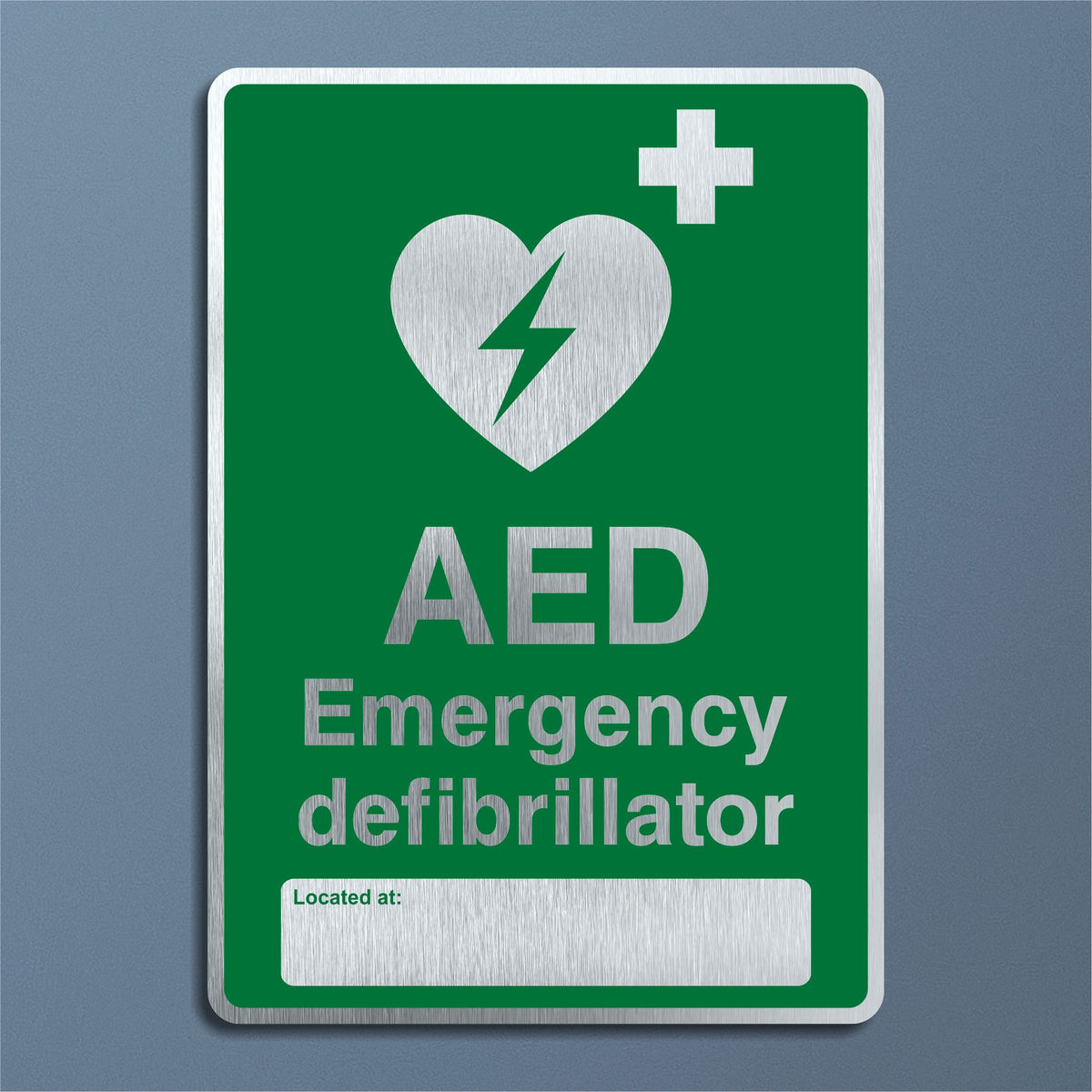 Aed Unit Sign Brushed Aluminium AED Emergency Defibrillator Located At: Sign
