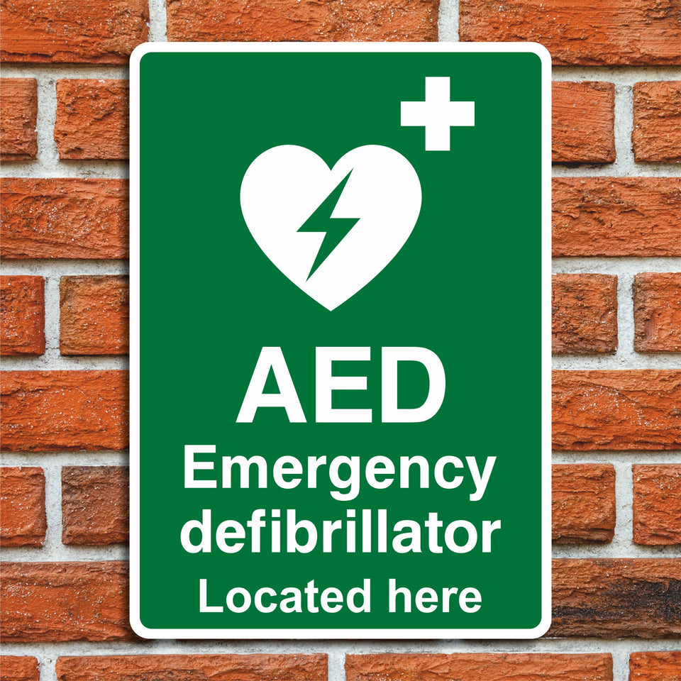 AED Emergency Defibrillator Located Here Sign