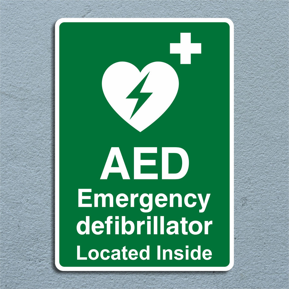 AED Emergency Defibrillator Located Inside Sign