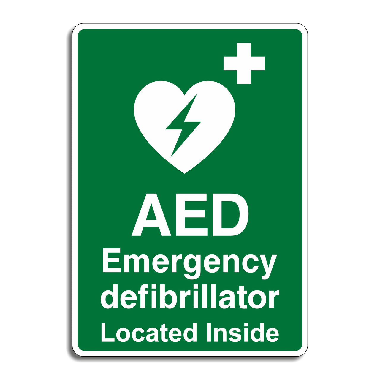 AED Emergency Defibrillator Located Inside Sign