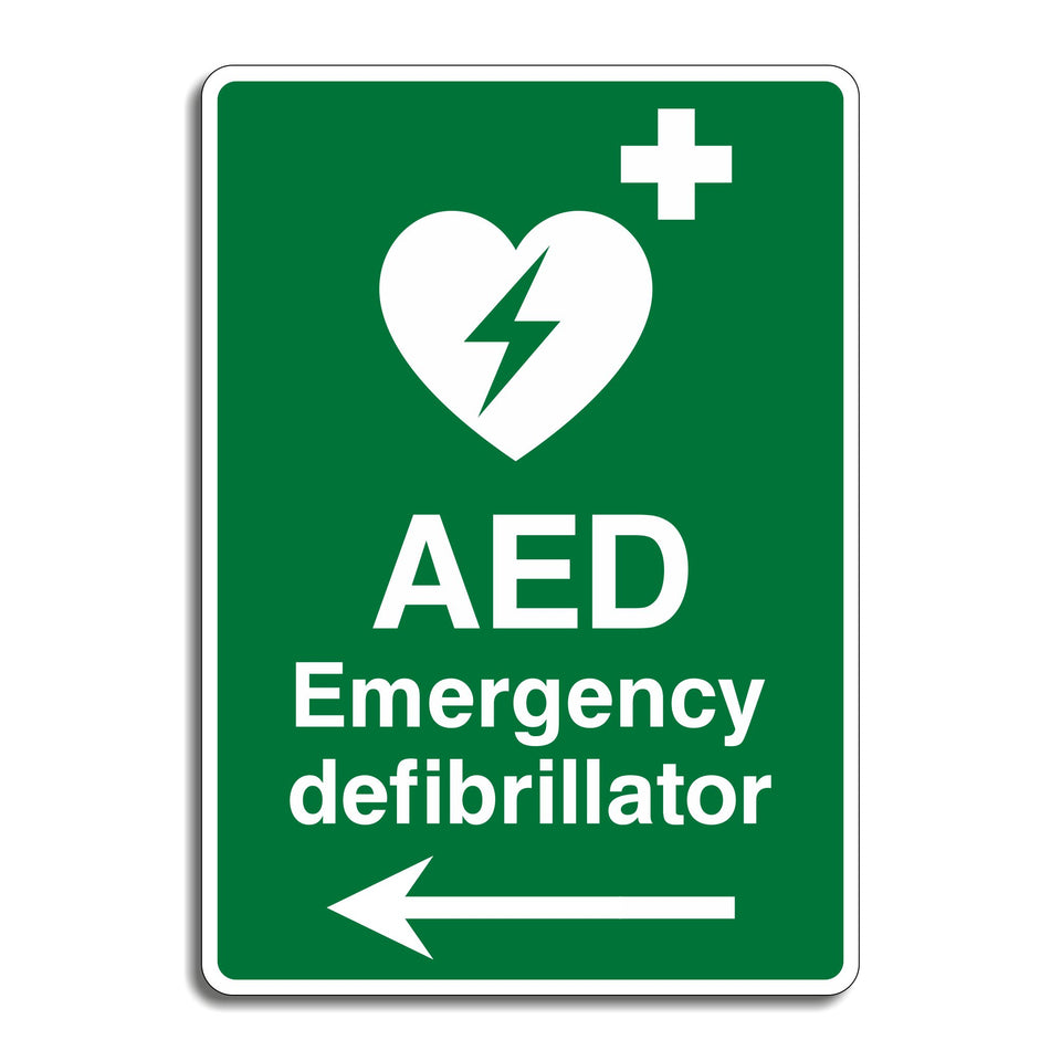 AED Emergency Defibrillator Left Pointing Directional Arrow Sign