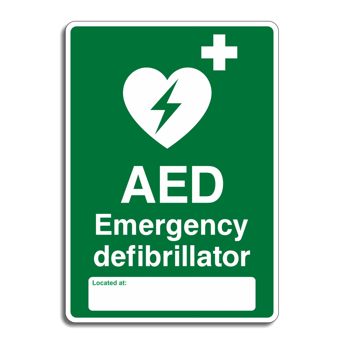 Defib Lock Box Code Signs AED Emergency Defibrillator Located At: Sign