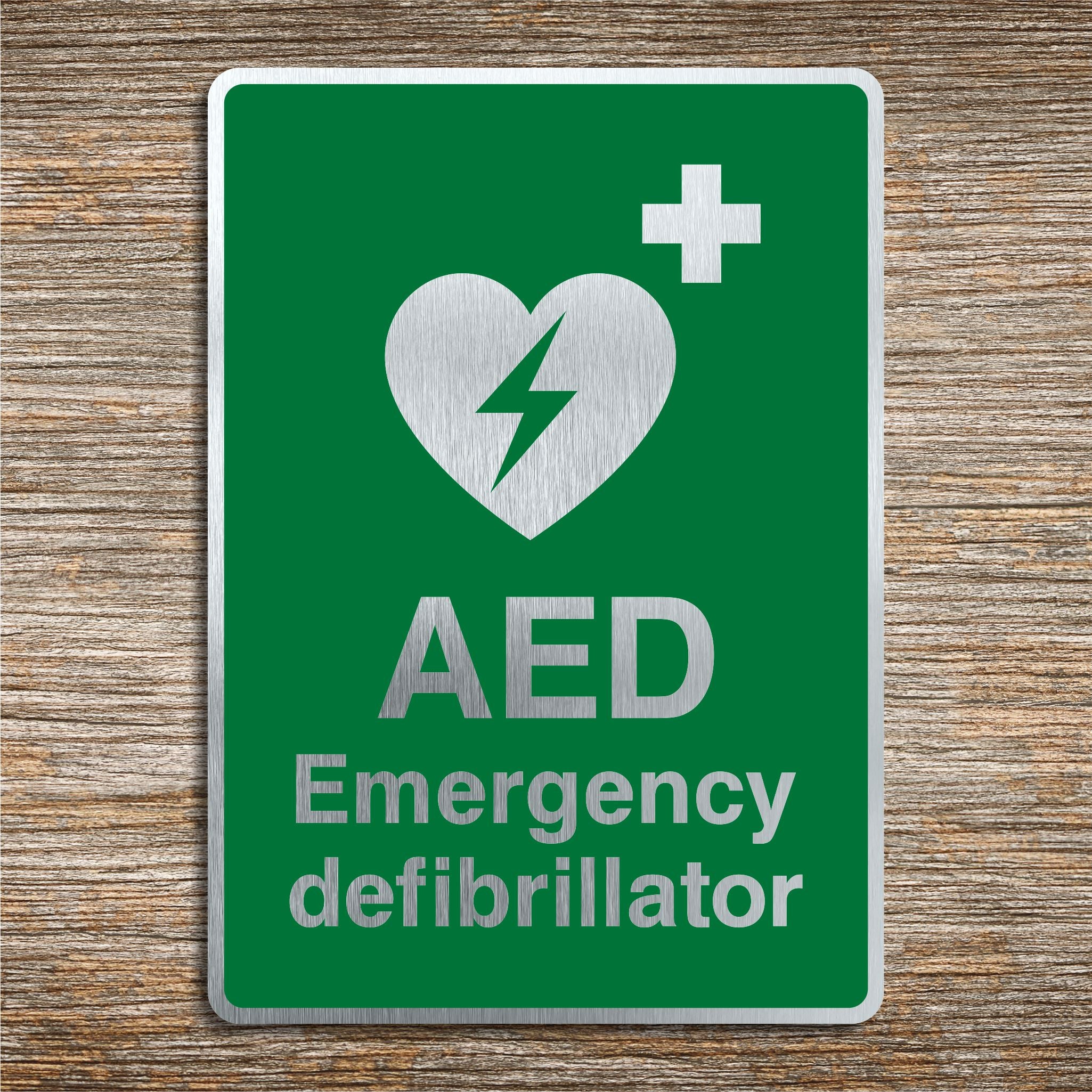 Brushed Aluminium AED Emergency Defibrillator Sign