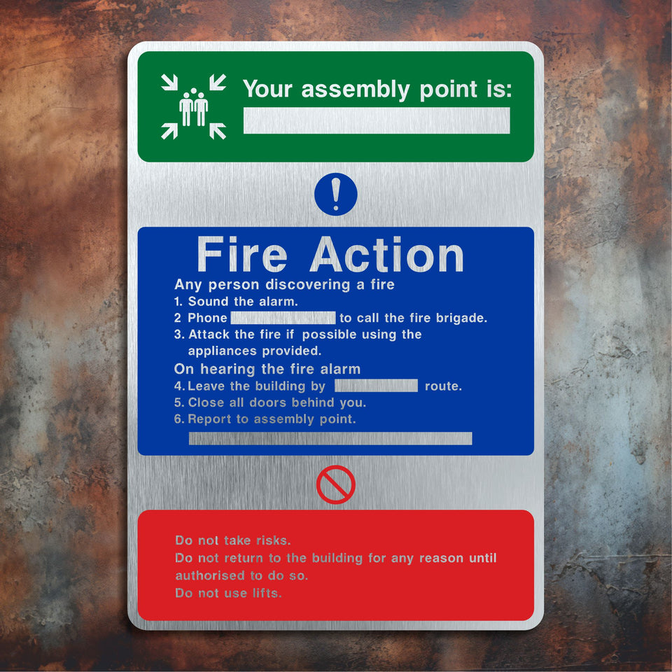 Brushed Aluminium Your Assembly Point Fire Action Sign