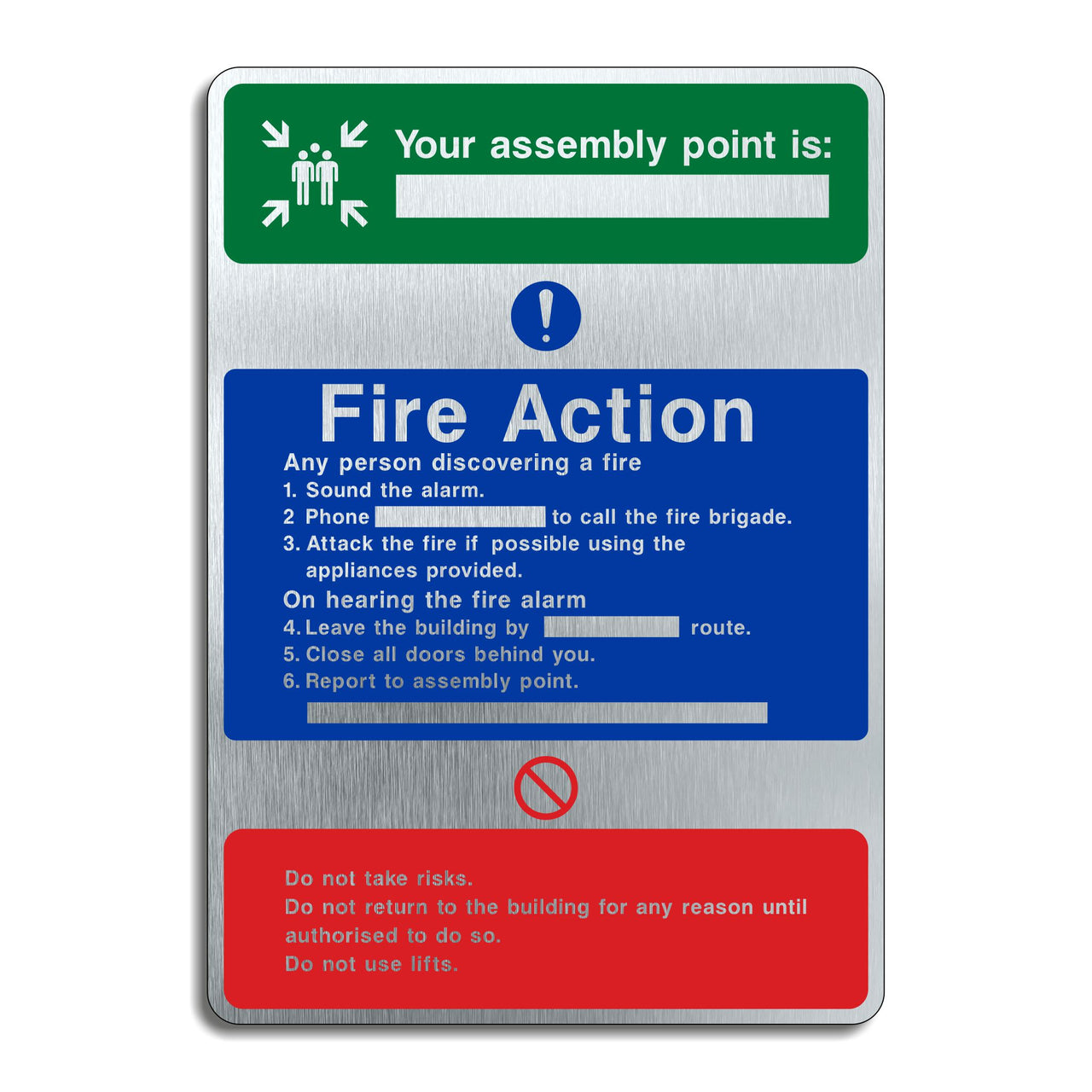 Brushed Aluminium Your Assembly Point Fire Action Sign