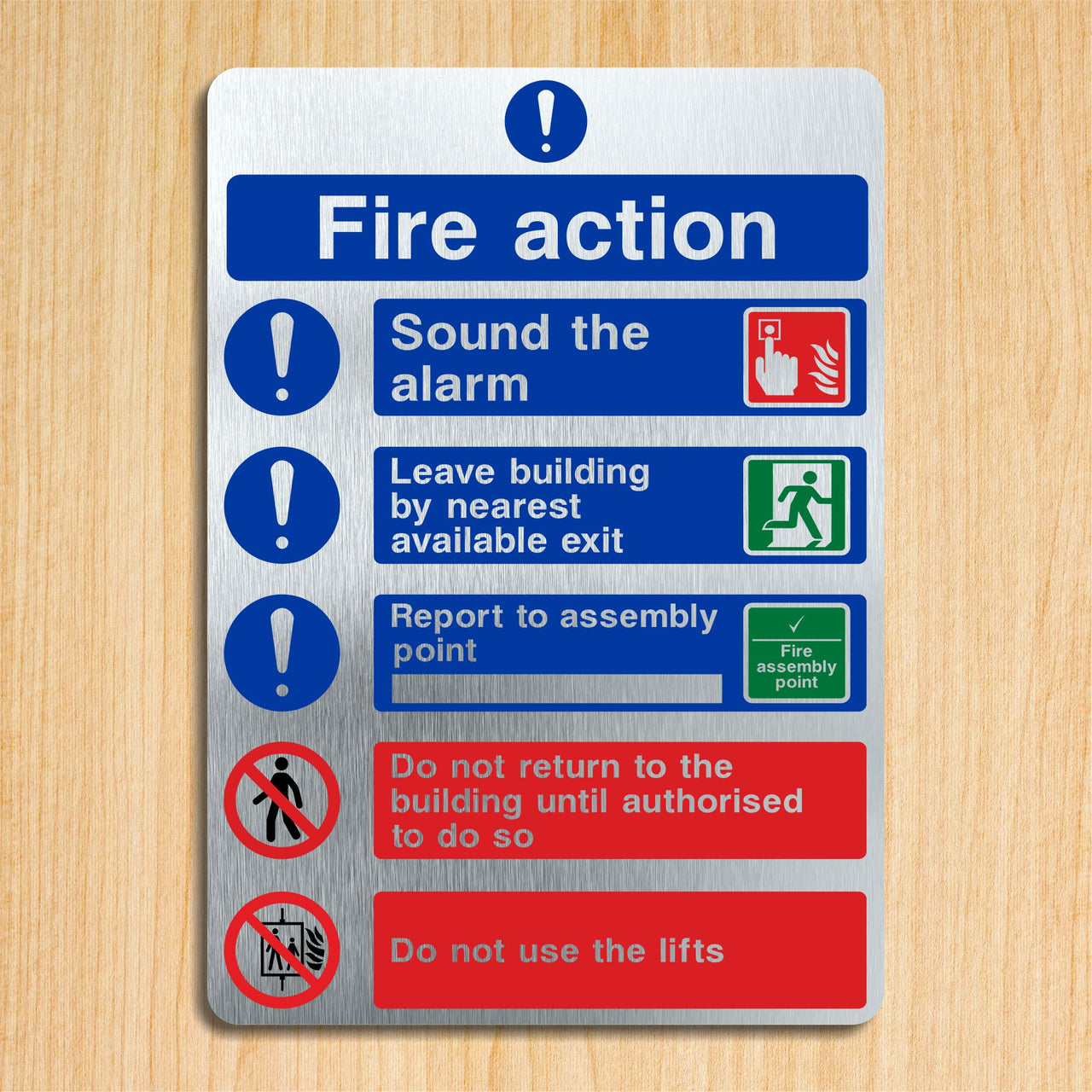 Brushed Aluminium Fire Action Multimessage Sign