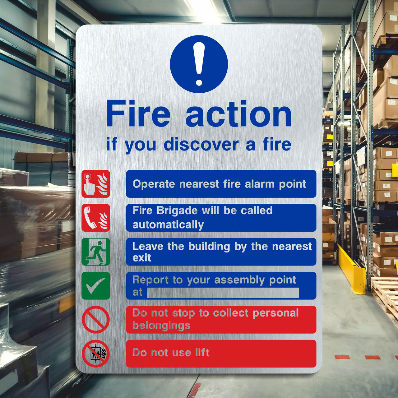 Brushed Aluminium Fire Action If You Discover a Fire Sign