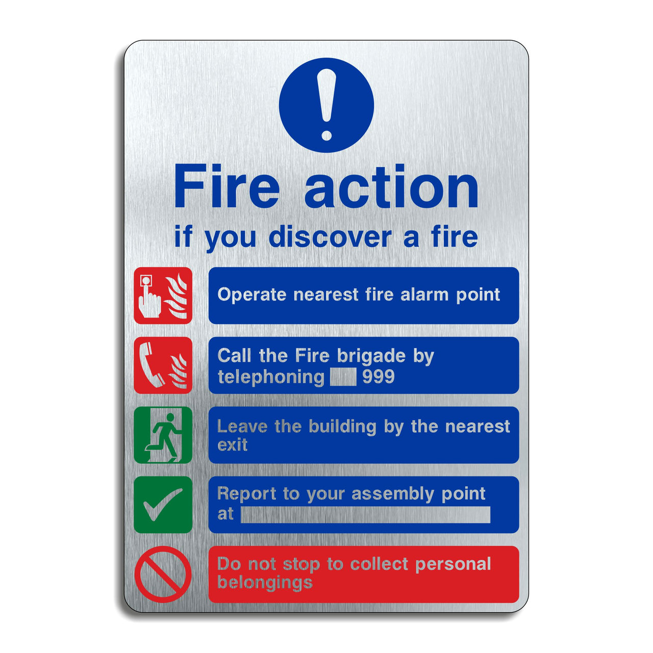Brushed Aluminium Fire Action If You Discover a Fire Multimessage Sign