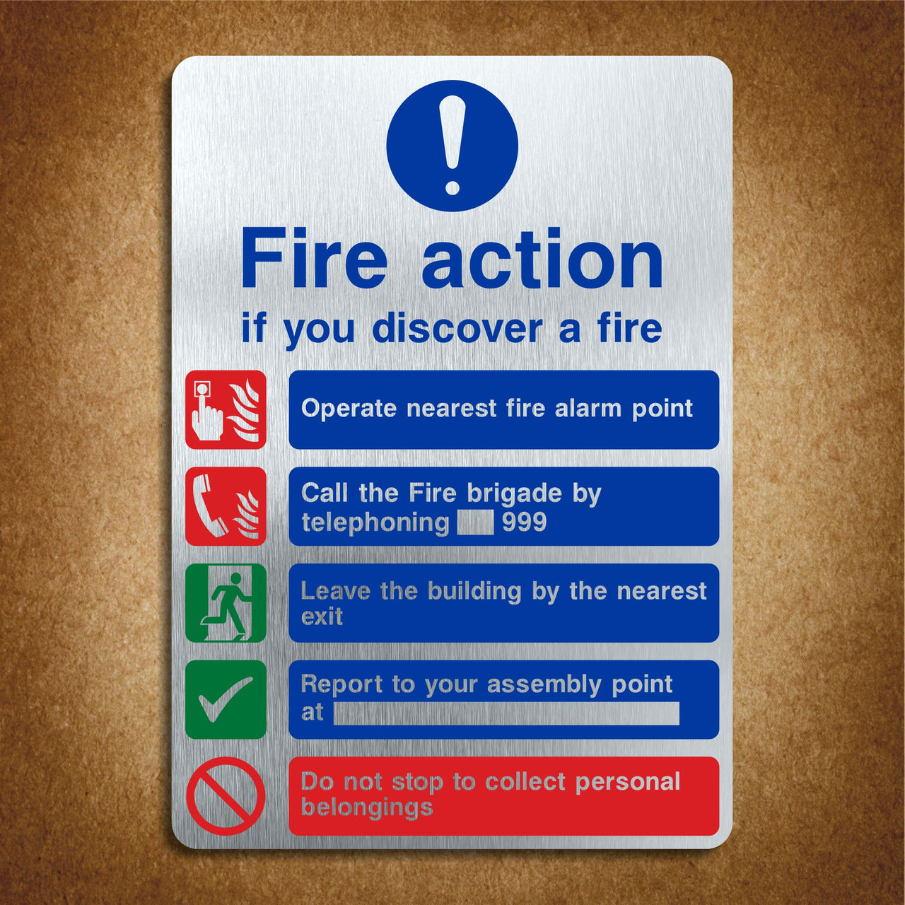 Brushed Aluminium Fire Action If You Discover a Fire Multimessage Sign
