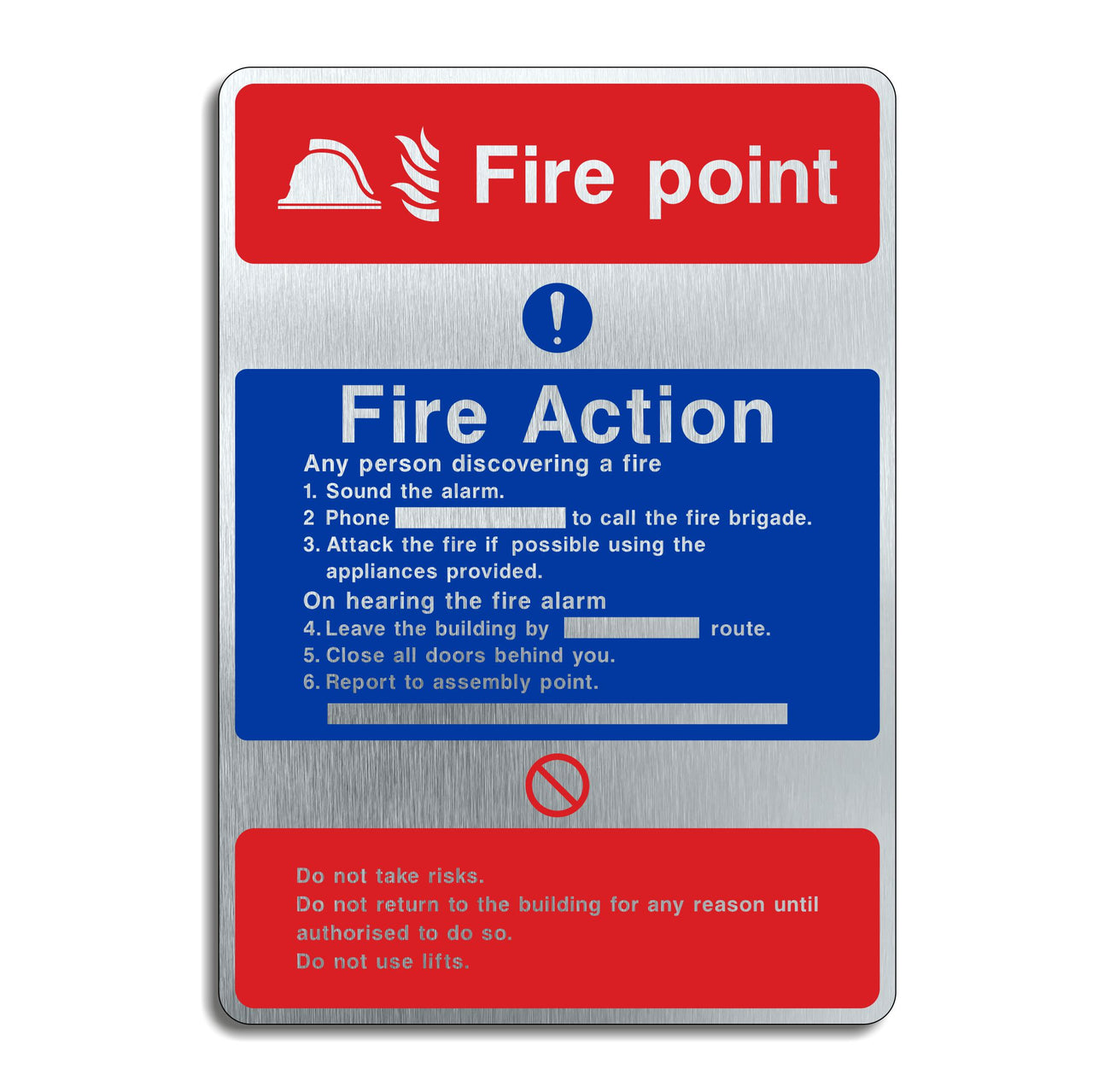 Brushed Aluminium Fire Point Fire Action Sign
