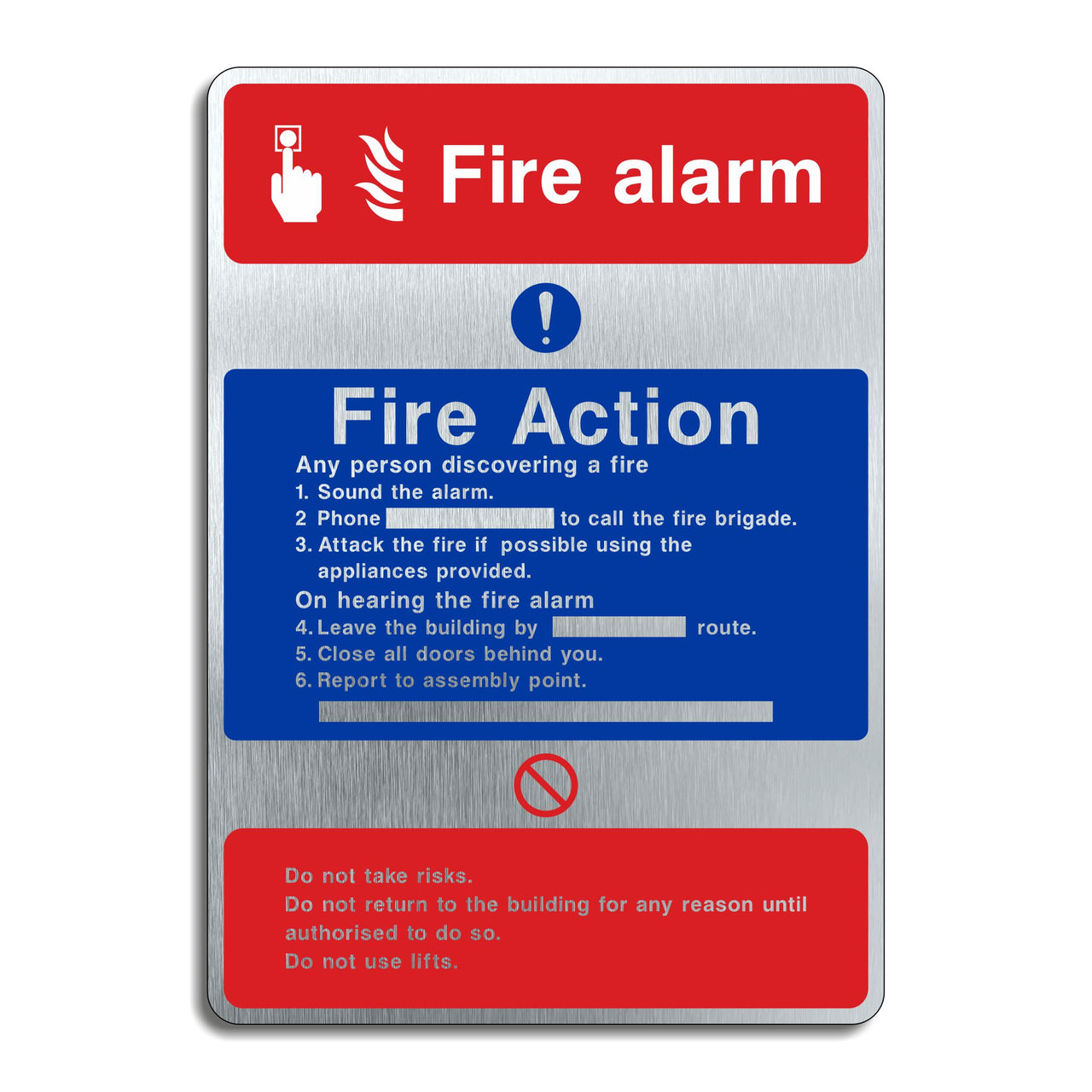 Brushed Aluminium Fire Alarm Fire Action Sign