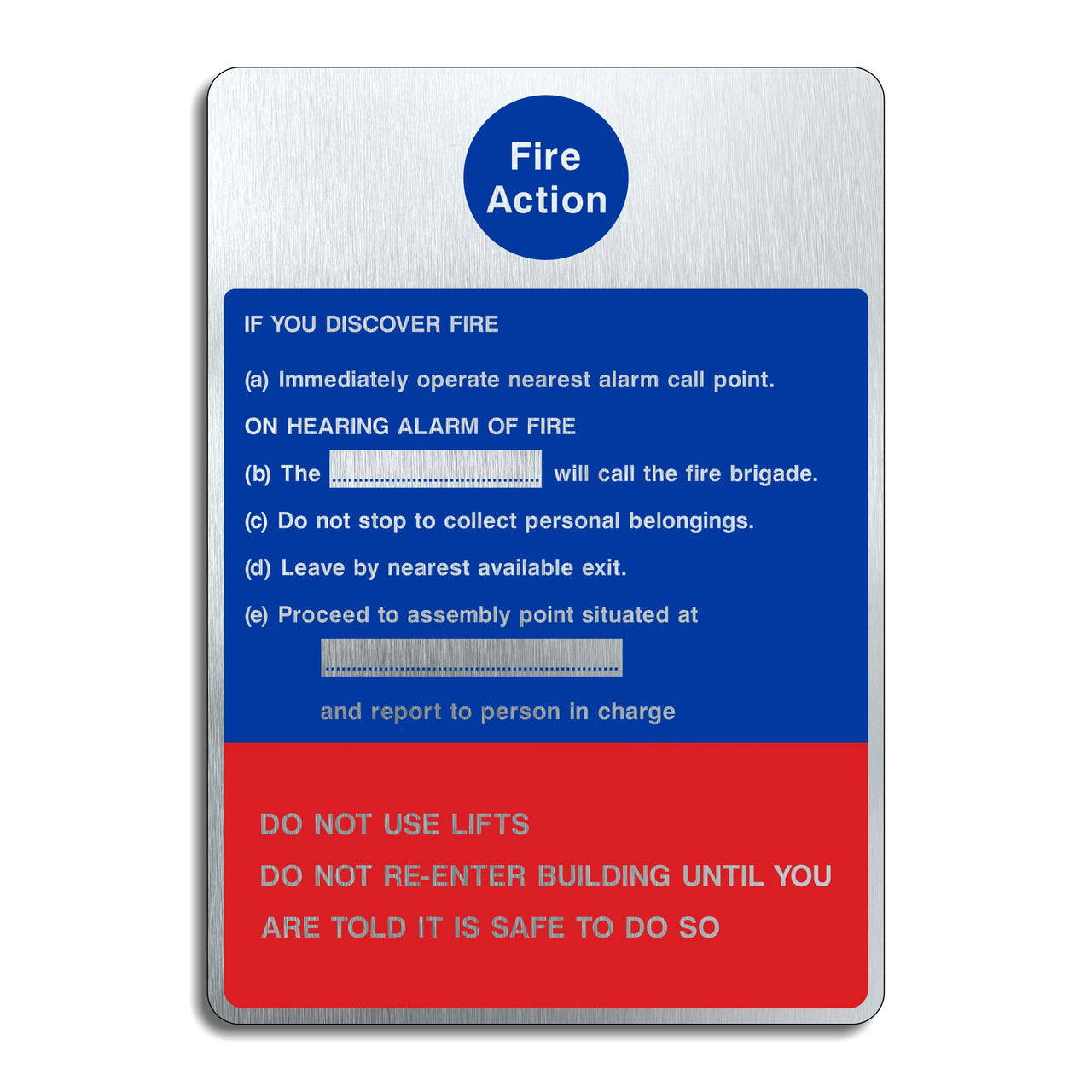 Brushed Aluminium Fire Action Sign