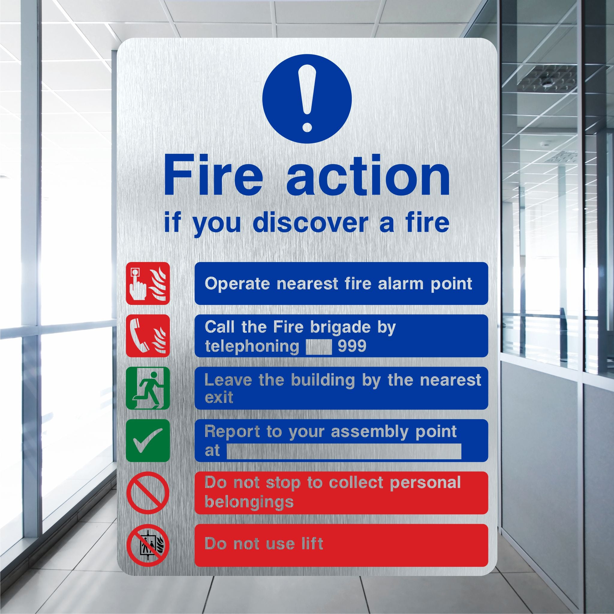 Brushed Aluminium Fire Action If You Discover a Fire Sign