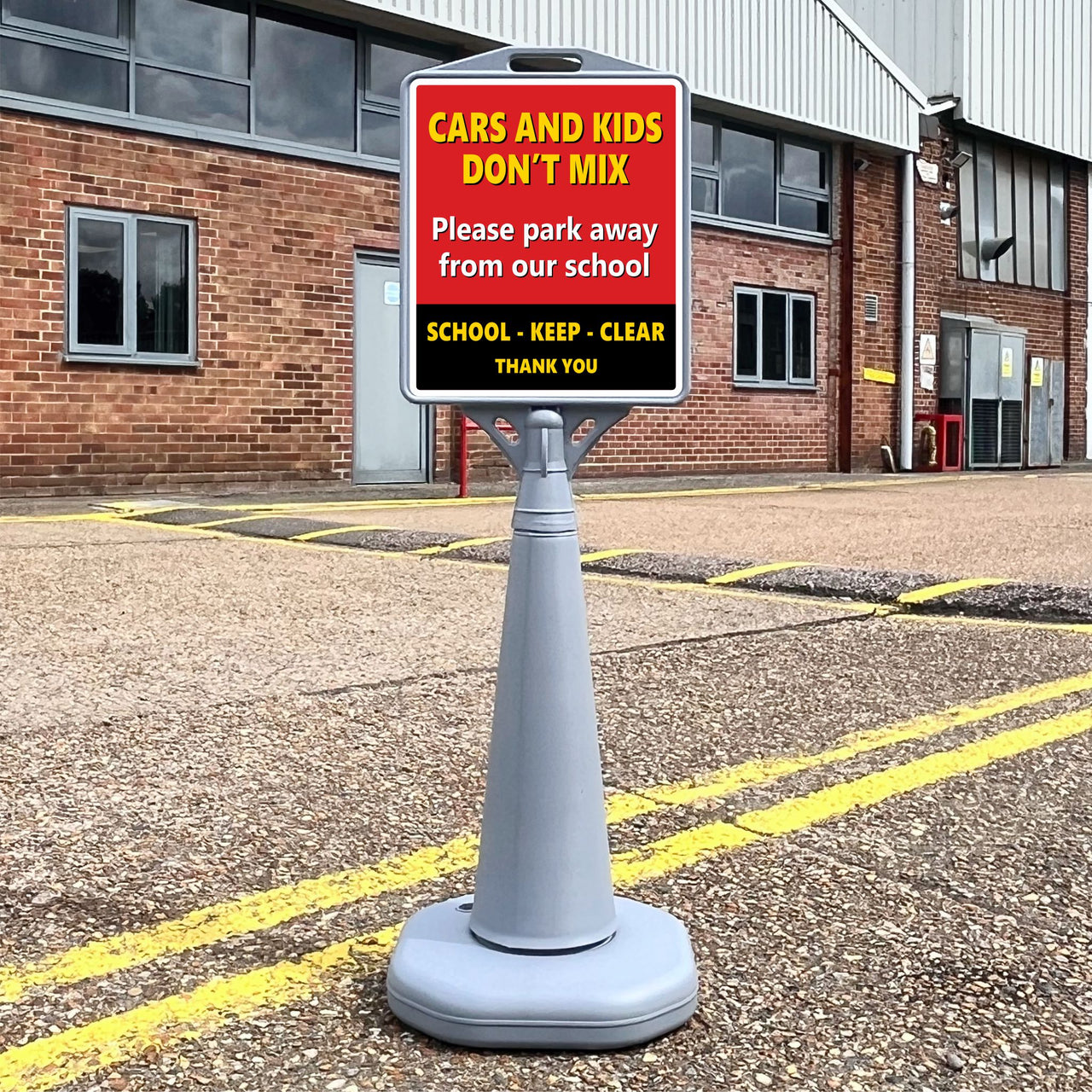 Cars and Kids Don't Mix Freestanding School Sign