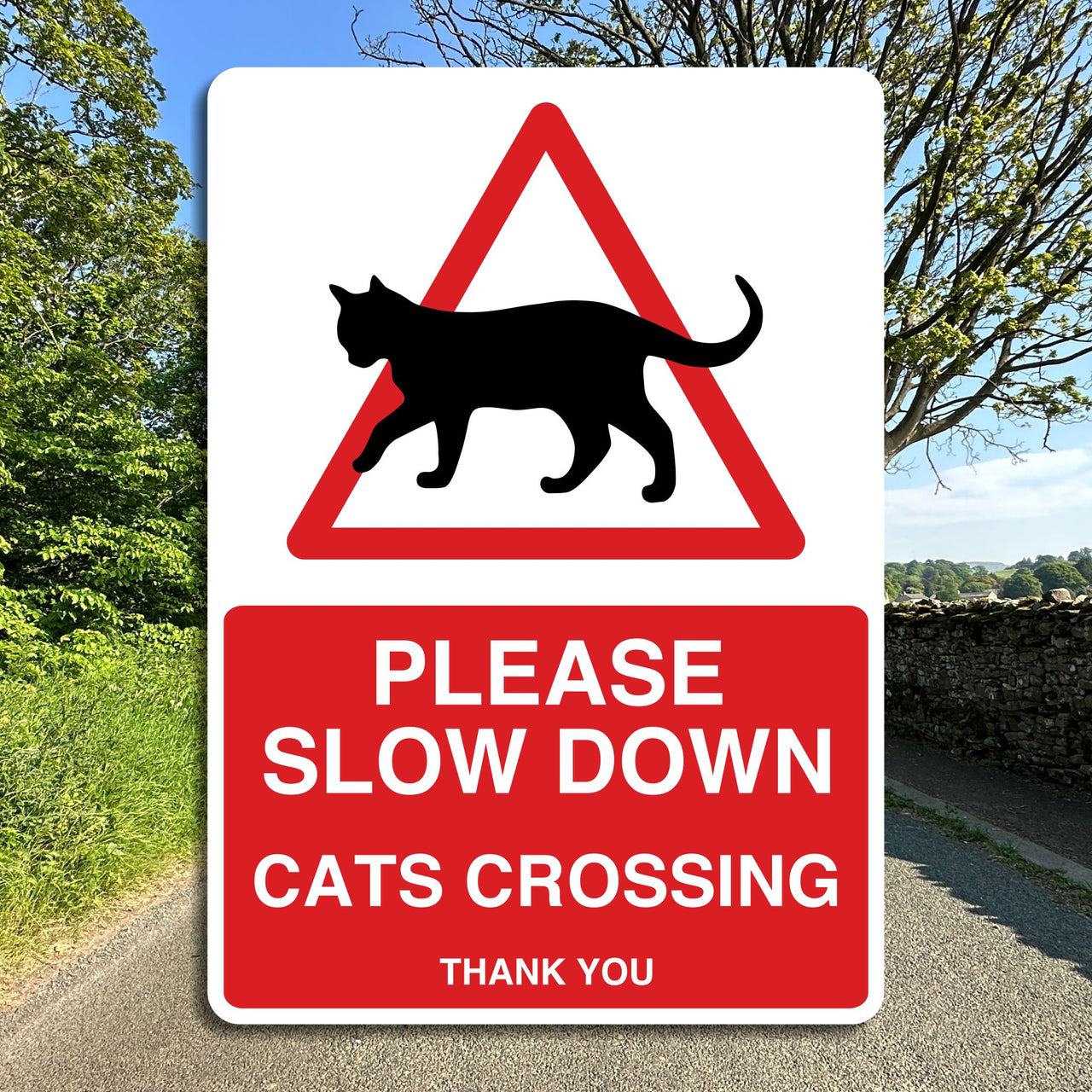 Please Slow Down Cats Crossing Thank You Sign