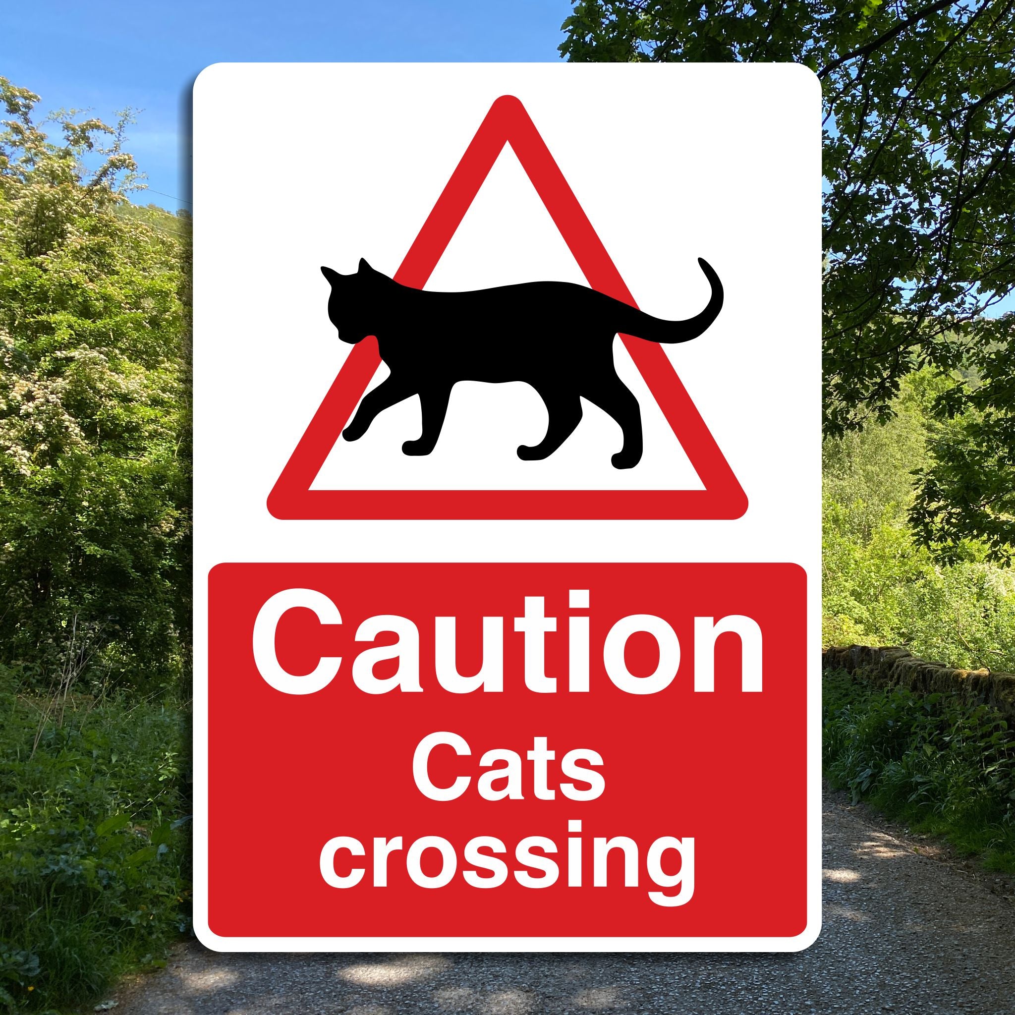 Escaping Cat Sign Caution Cats Crossing Sign