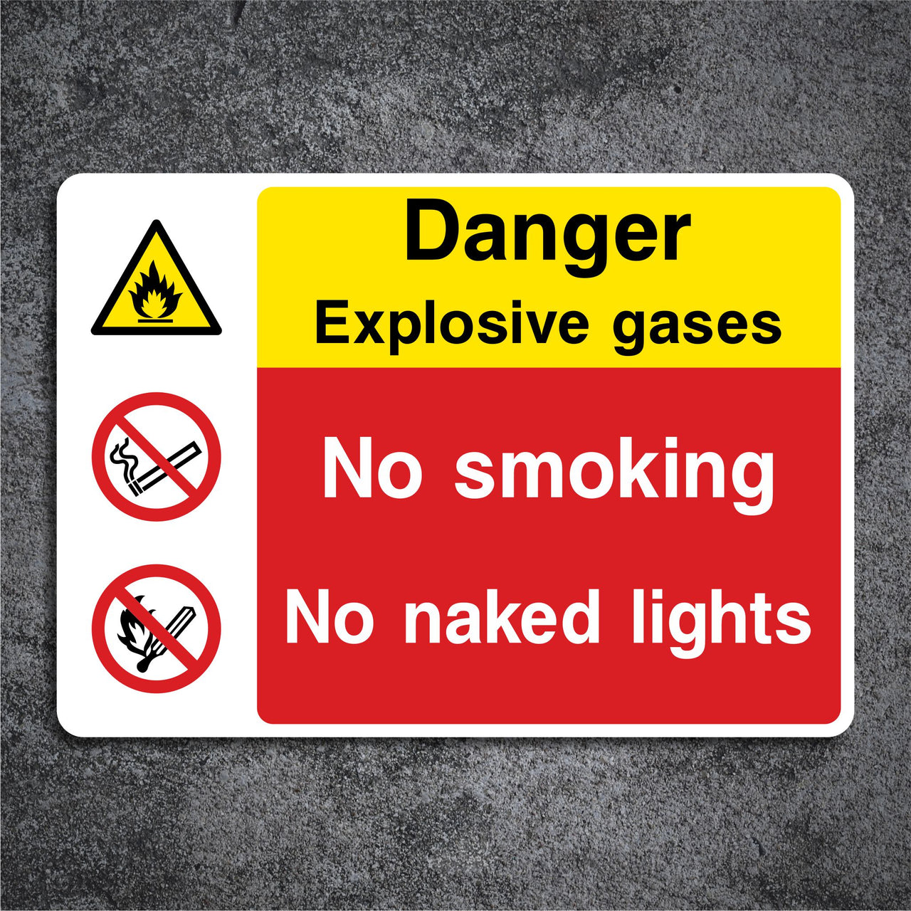 Danger Explosive Gases No Smoking Naked Lights Sign