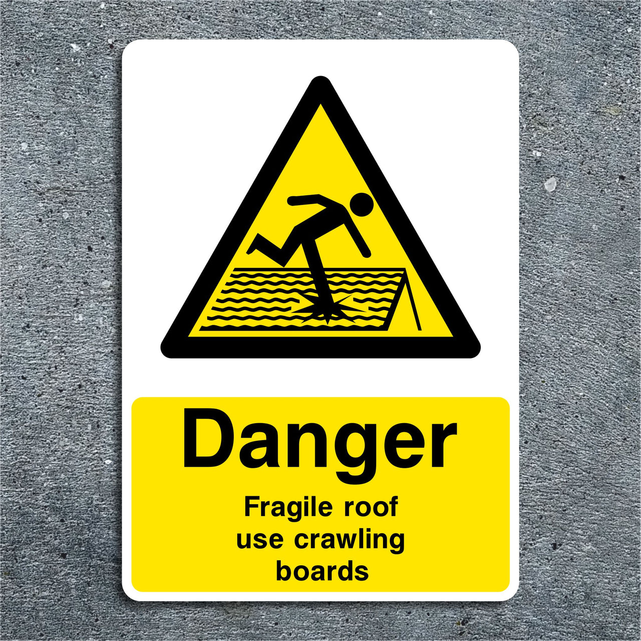 Danger Fragile Roof Use Crawling Boards Sign