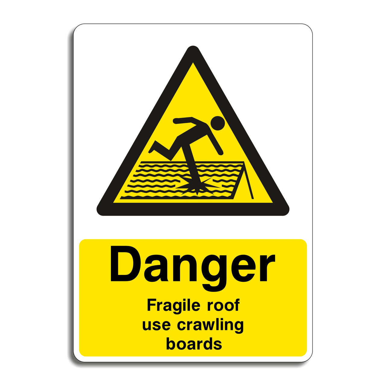 Danger Fragile Roof Use Crawling Boards Sign