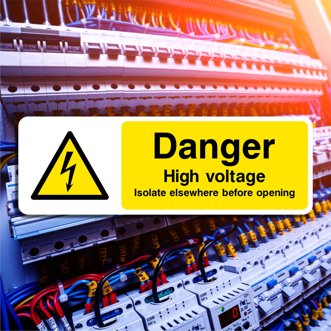 Danger High Voltage Isolate Elsewhere Before Opening Sign
