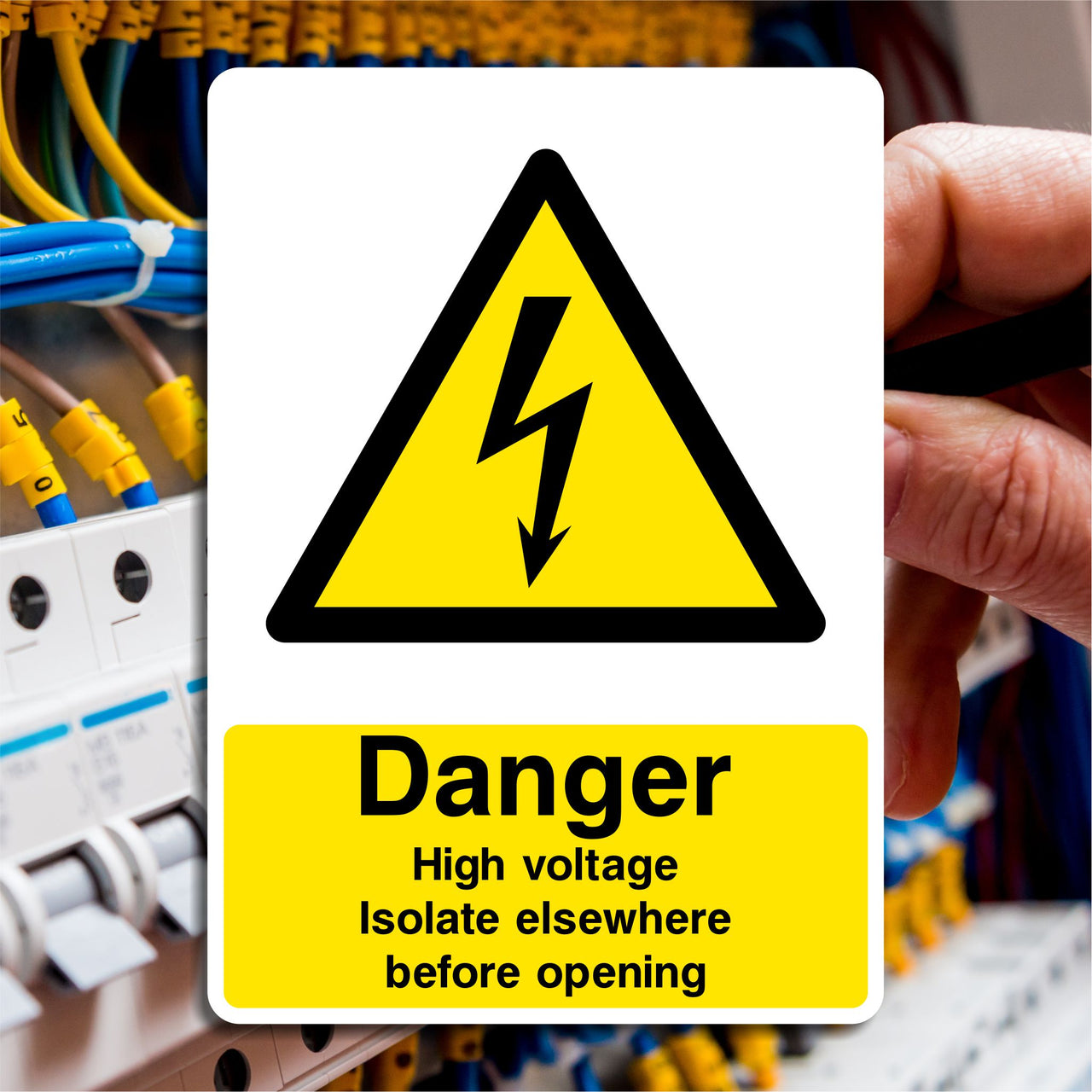 Danger High Voltage Isolate Elsewhere Before Opening Sign