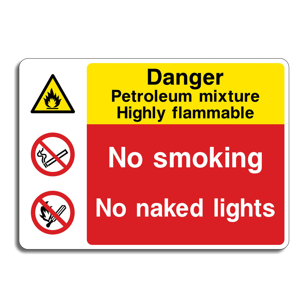 Danger Petroleum Mixture Highly Flammable No Smoking Naked Lights Sign