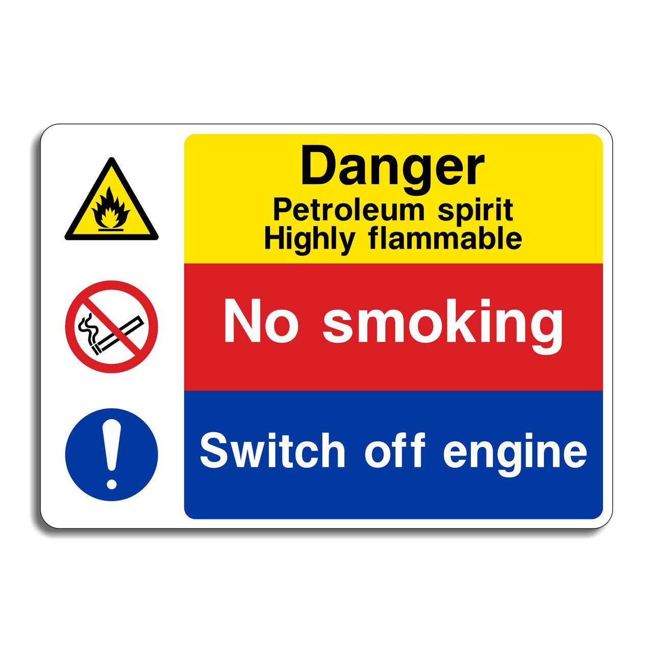 Danger Petroleum Spirit Highly Flammable No Smoking Switch Off Engine Sign