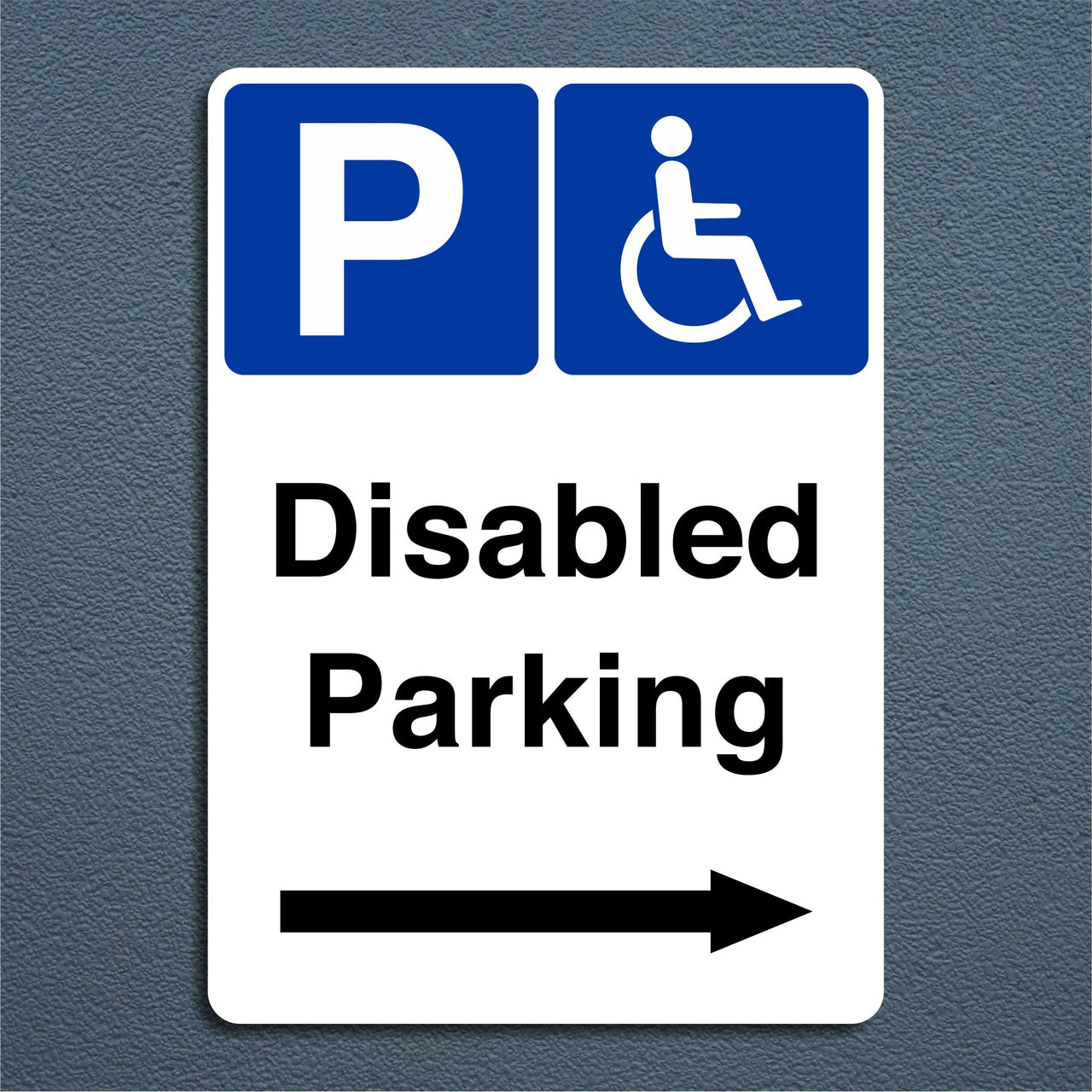 Disabled Parking Sign with a Right Pointing Directional Arrow