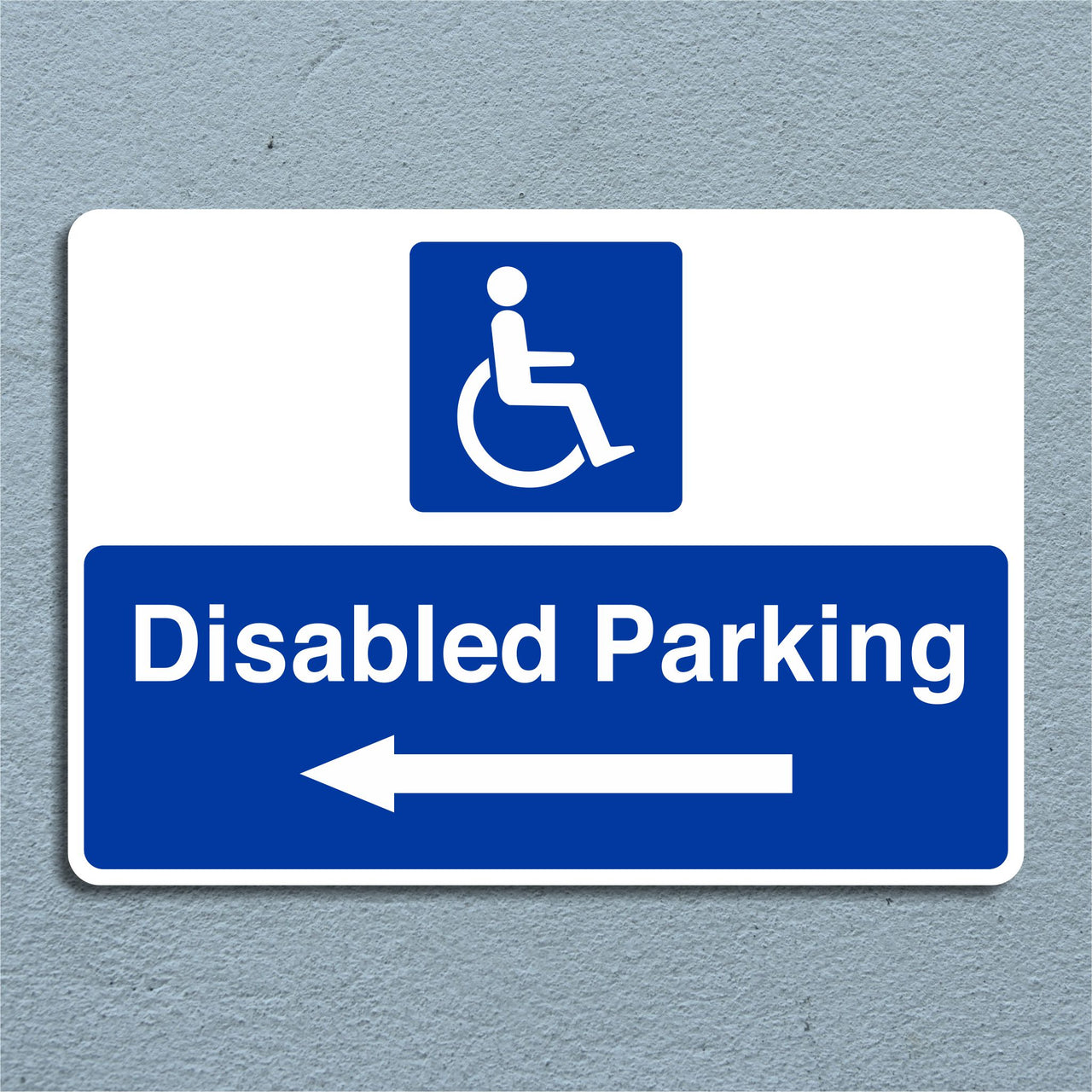 Disabled Parking Sign with a Left Pointing Directional Arrow