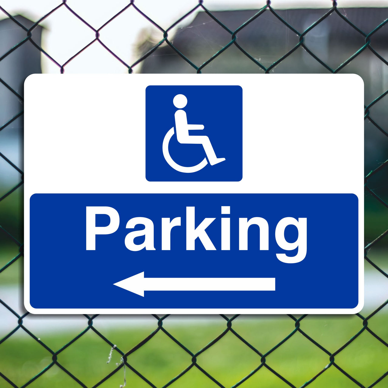 Disabled Parking Sign with a Left Pointing Directional Arrow