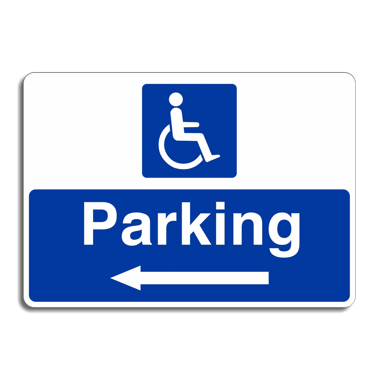 Disabled Parking Sign with a Left Pointing Directional Arrow