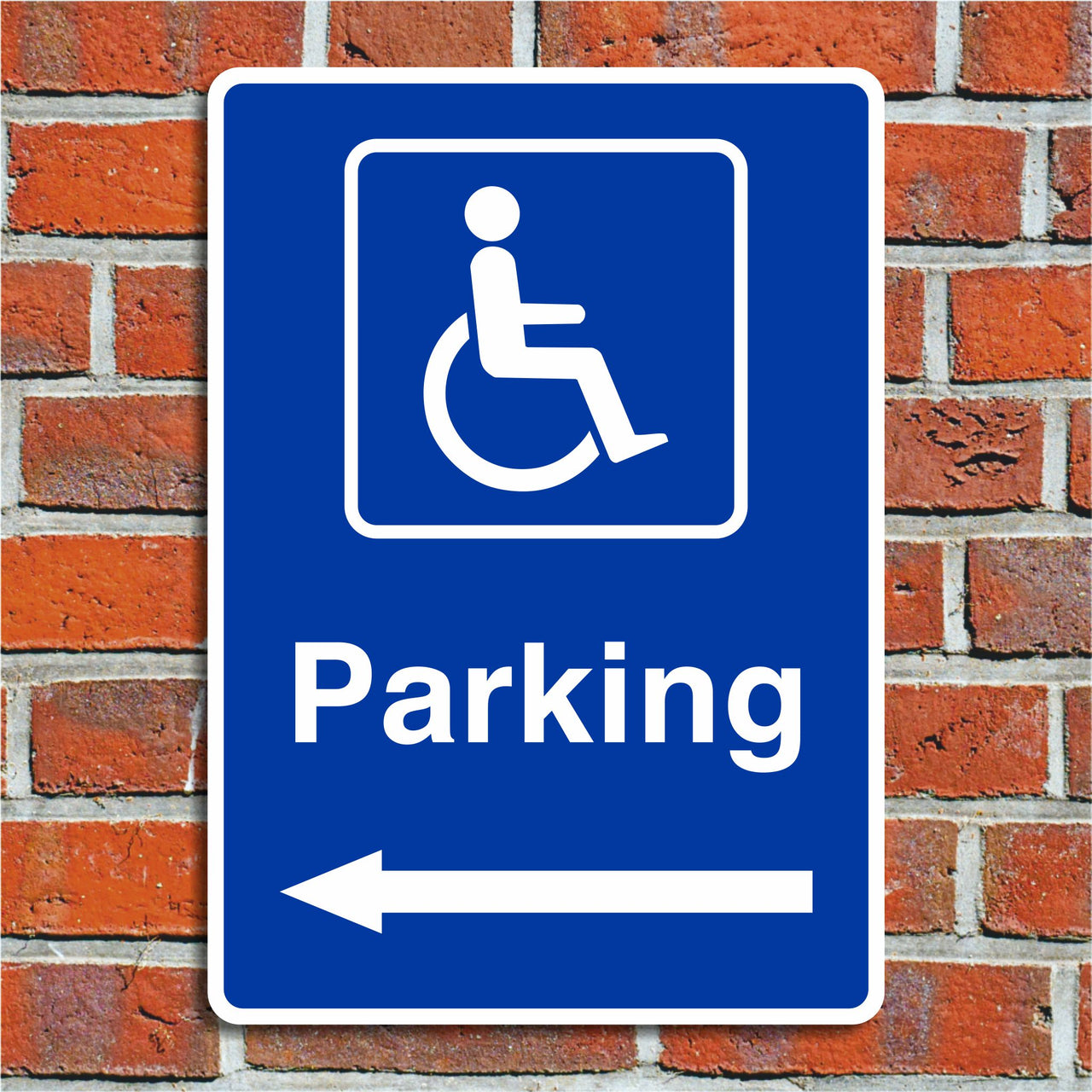 Disabled Parking Sign with a Left Pointing Directional Arrow