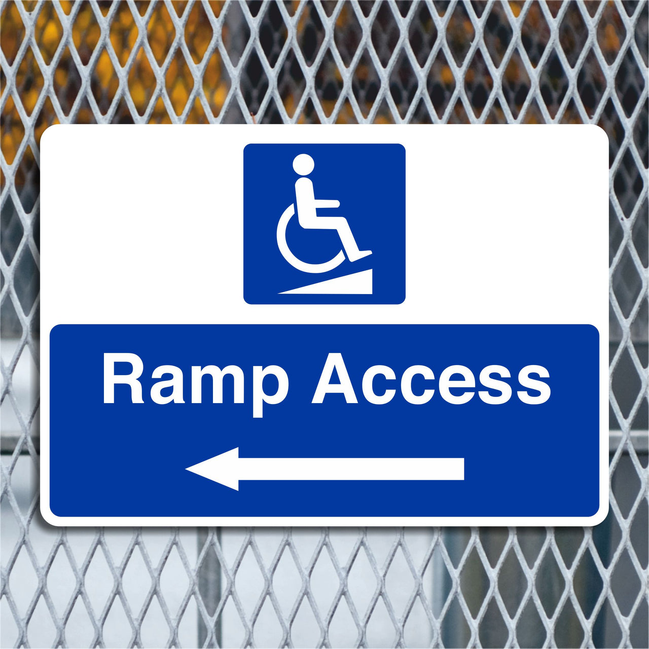 Ramp Access Sign with a Left Pointing Directional Arrow
