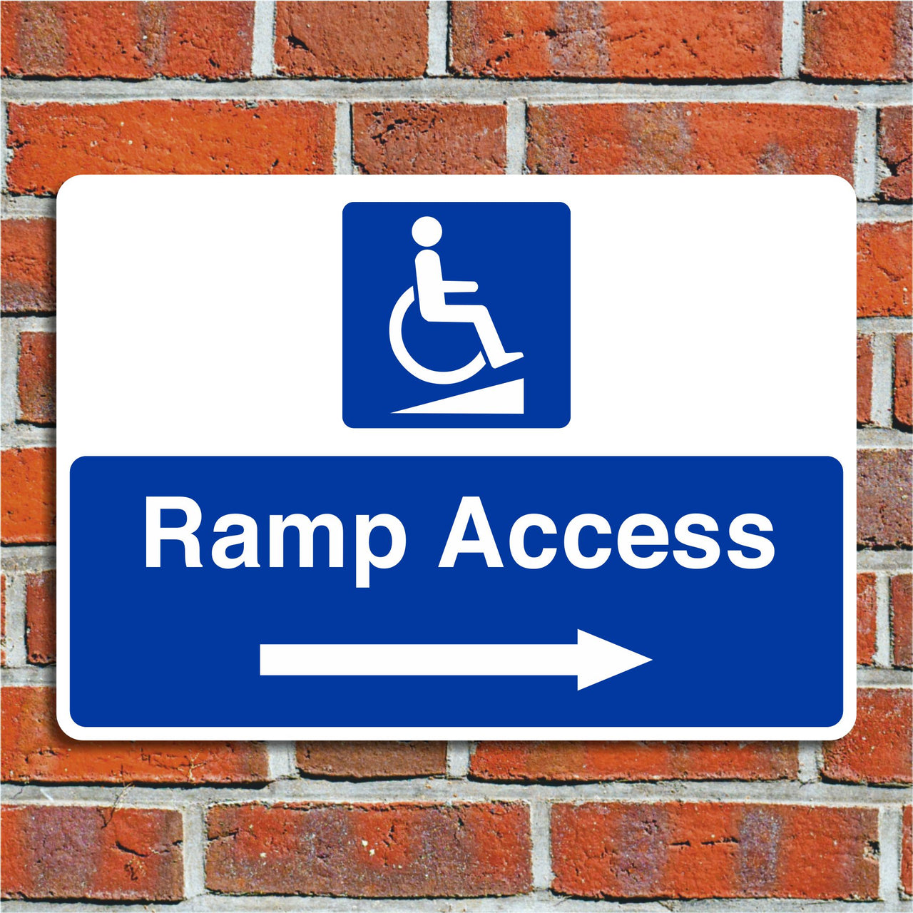 Ramp Access Sign with a Right Pointing Directional Arrow