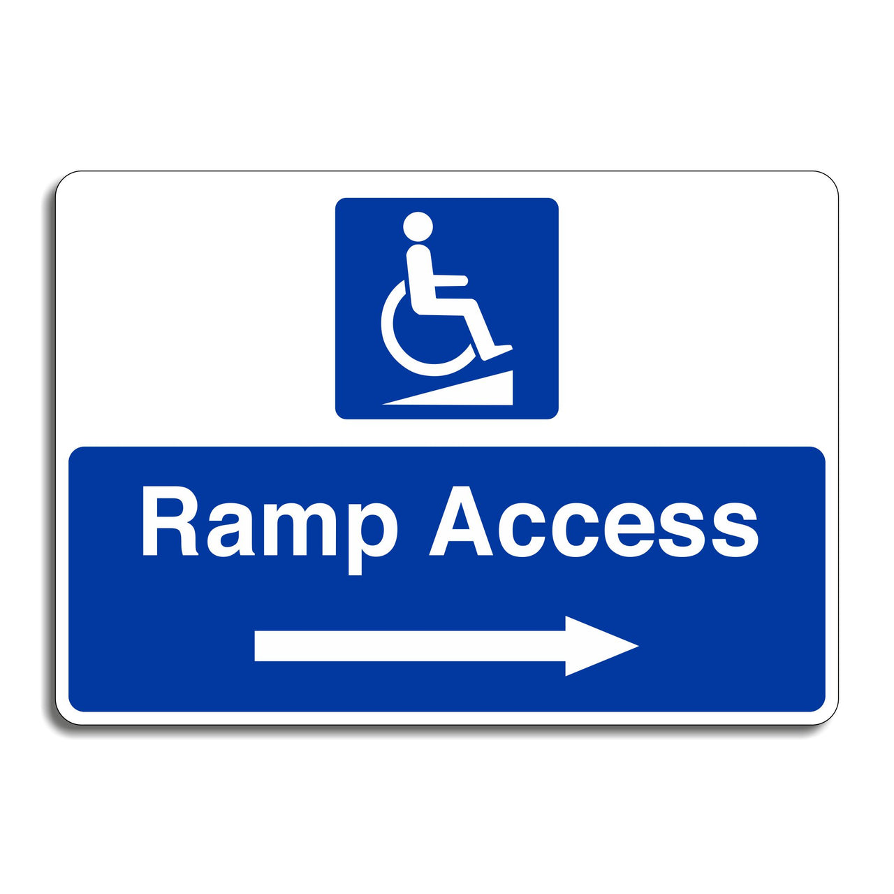 Ramp Access Sign with a Right Pointing Directional Arrow