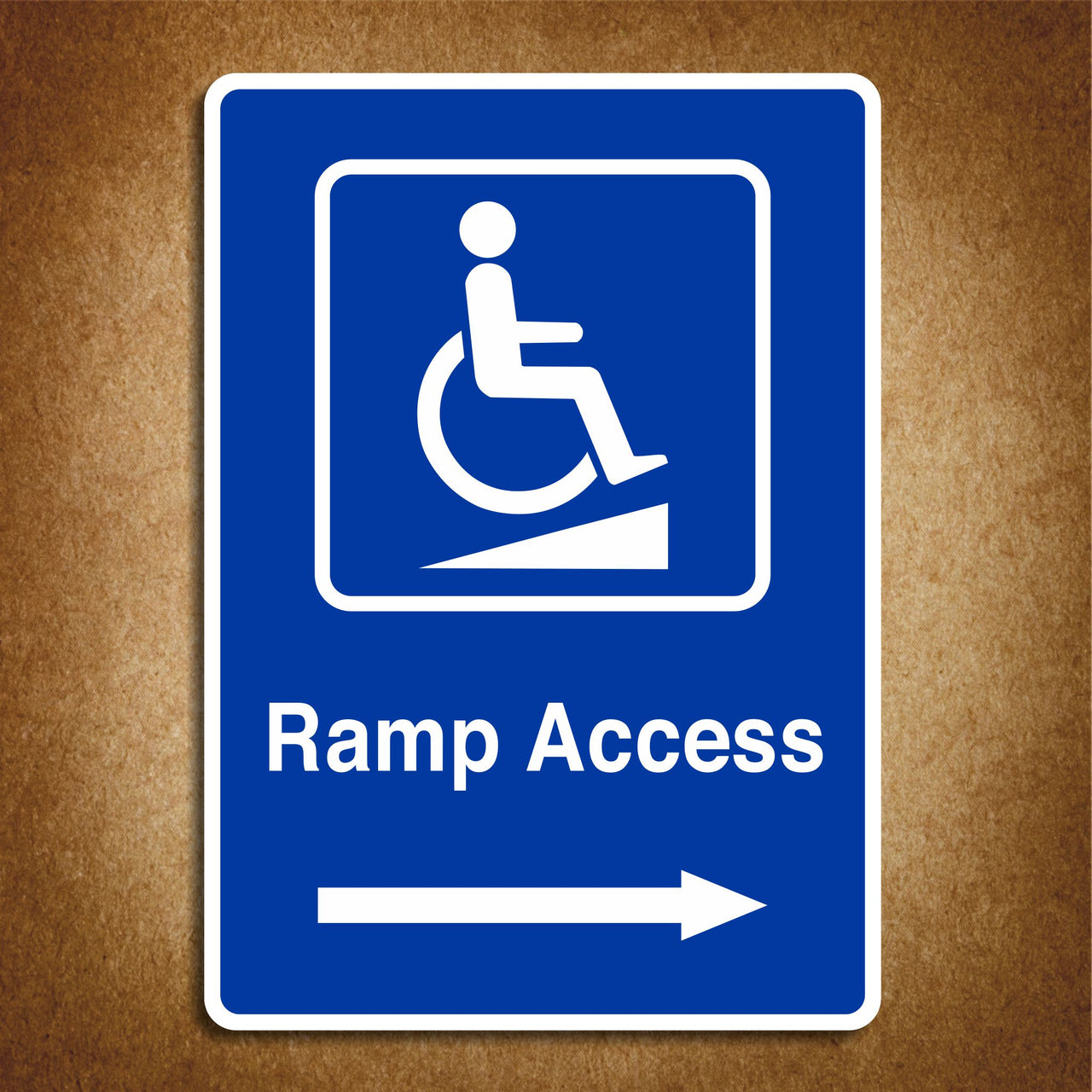Disabled Ramp Sign with a Right Pointing Directional Arrow