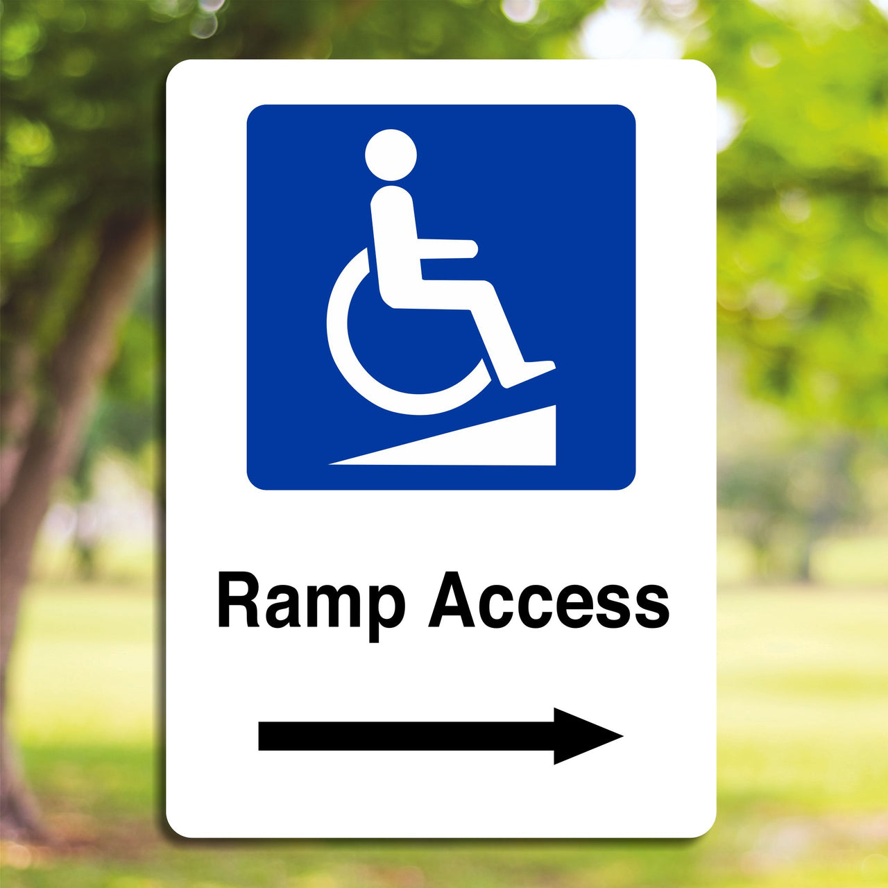 Disabled Ramp Access Sign with a Right Pointing Directional Arrow
