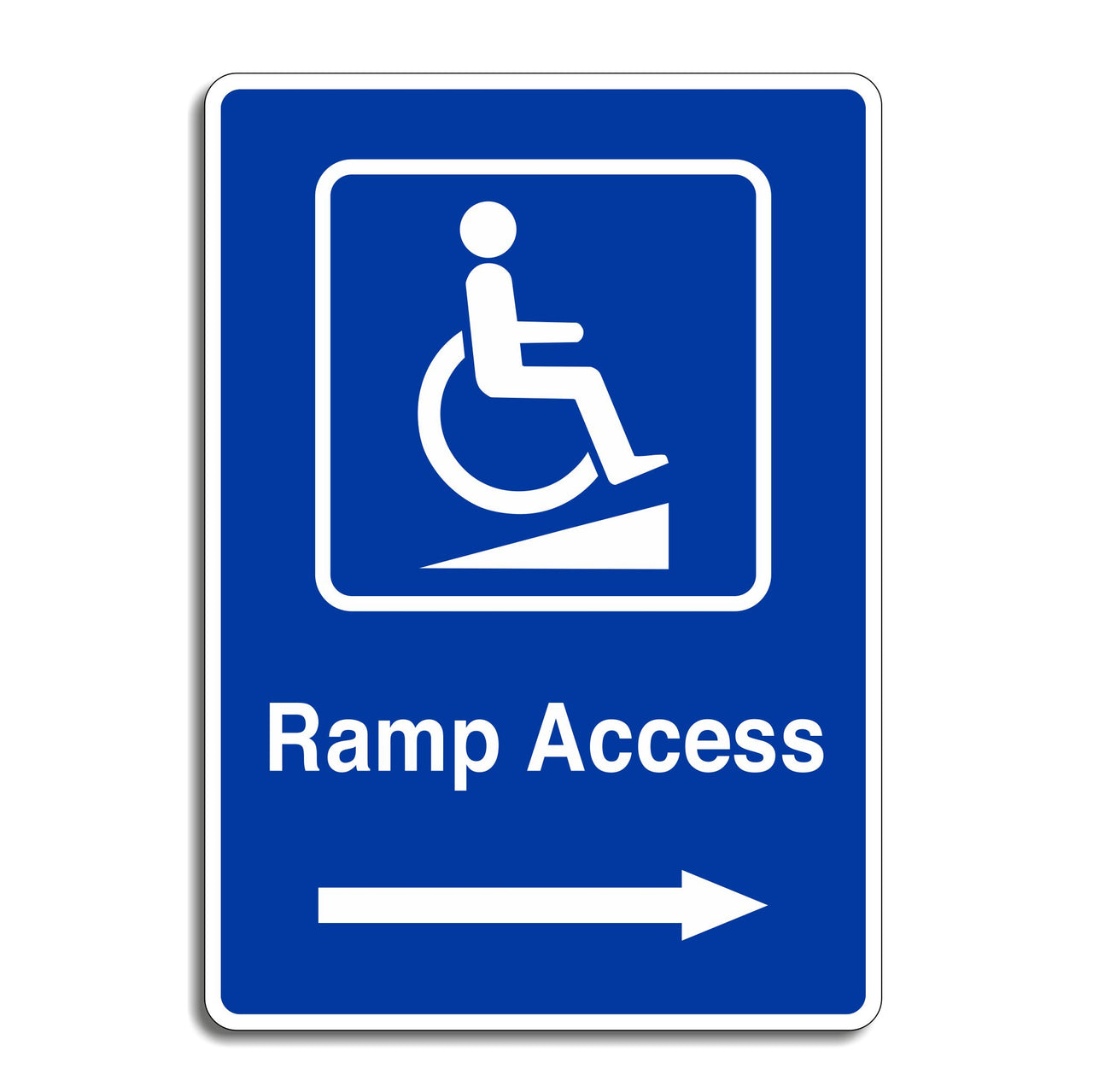 Disabled Ramp Sign with a Right Pointing Directional Arrow