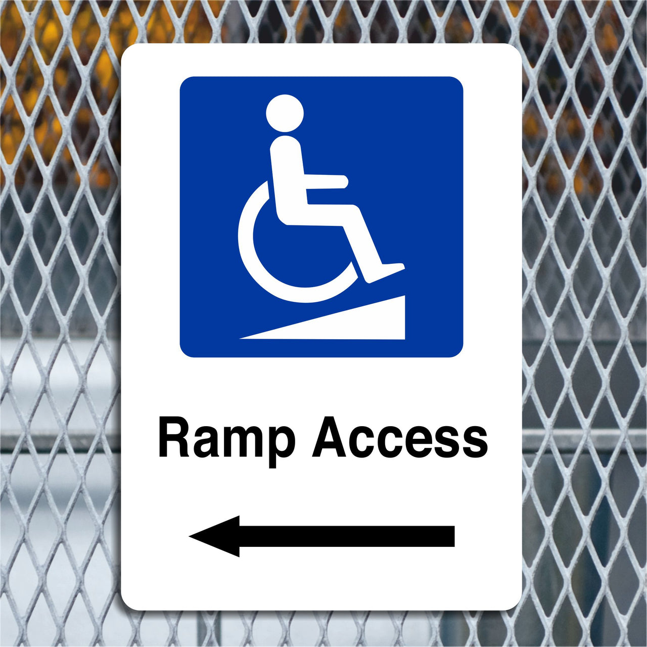 Disabled Ramp Access Sign with a Left Pointing Directional Arrow