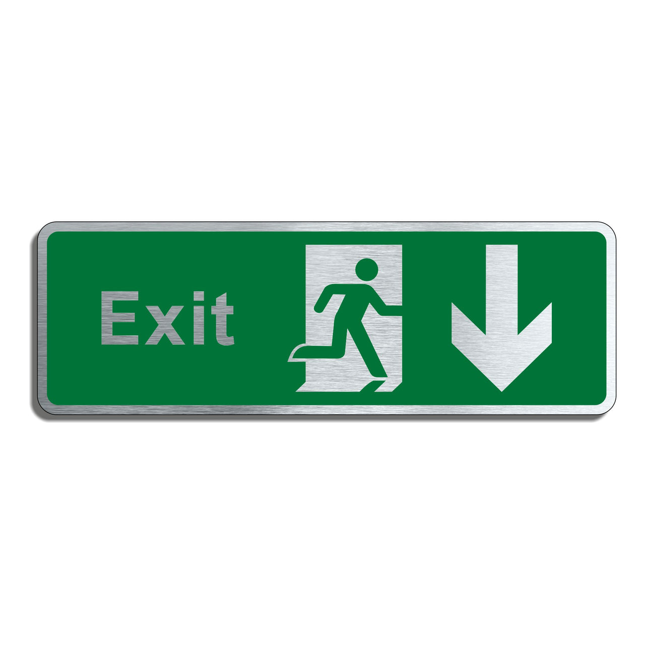 Brushed Silver Emergency Exit Sign with Down Arrow