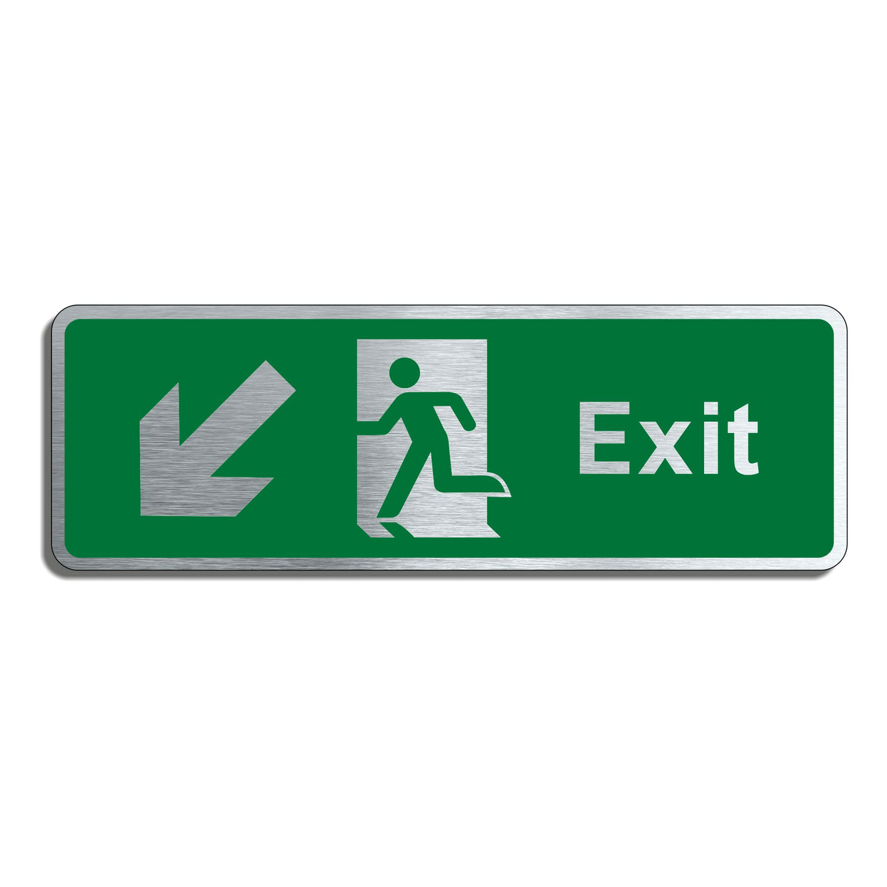 Brushed Aluminium Emergency Exit Sign with Bottom Left Arrow