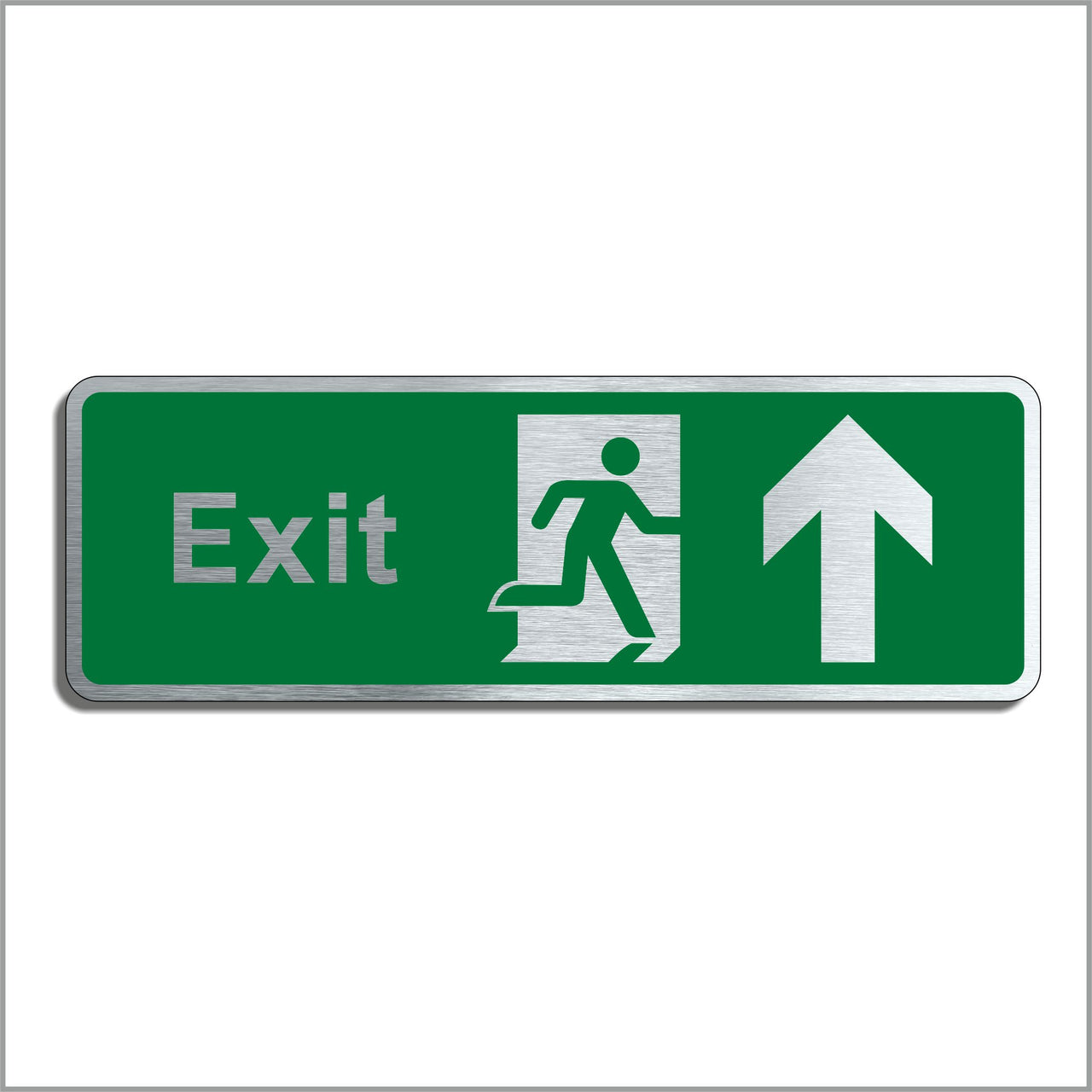 Brushed Aluminium Emergency Exit Sign with Straight Ahead Arrow