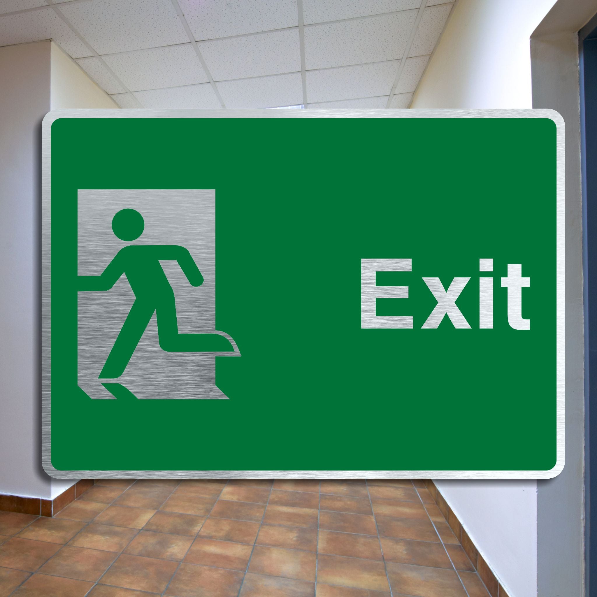 Brushed Silver Aluminium Emergency Exit Sign